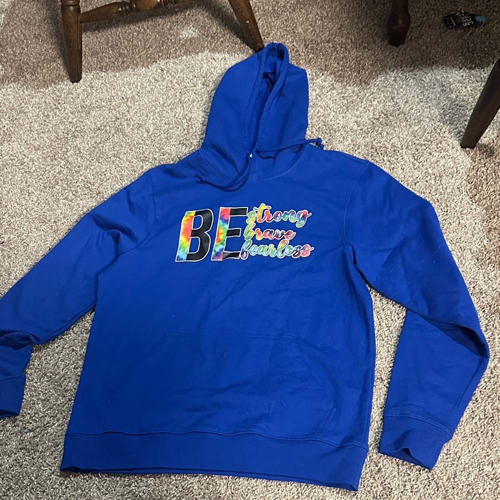 Vibrant Blue Hoodie with Colorful Lettering